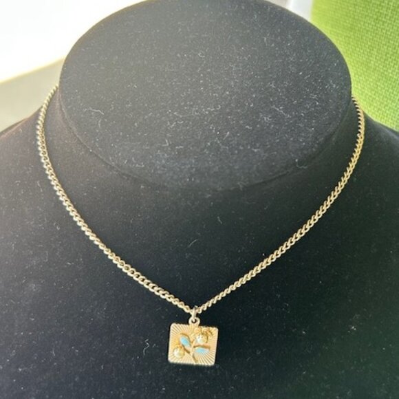 EMMONS Blue Enamel Pearl Flower Gold Choker NECKLACE - Picture 7 of 11